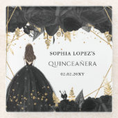 Rustikale Schwarze Gold-Blütenprinzessin Quinceane Glasuntersetzer (Vorderseite)