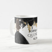 Rustikale Schwarze Gold-Blütenprinzessin Quinceane Kaffeetasse (Vorderseite Links)