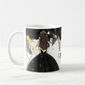 Rustikale Schwarze Gold-Blütenprinzessin Quinceane Kaffeetasse (Links)