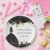 Rustikale Schwarze Gold-Blütenprinzessin Quinceane Pappteller (Party)