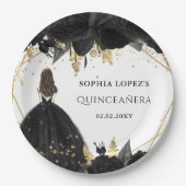 Rustikale Schwarze Gold-Blütenprinzessin Quinceane Pappteller (Vorderseite)