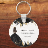 Rustikale Schwarze Gold-Blütenprinzessin Quinceane Schlüsselanhänger (Vorderseite)