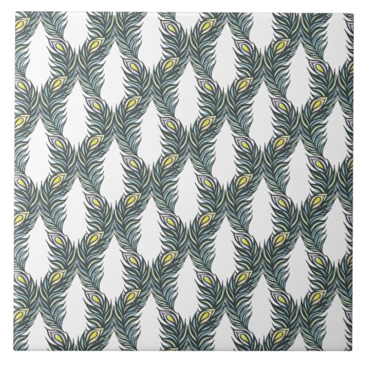 Rustikale schwarze, grüne und weiße Pfauenfedern Fliese (Vorderseite)