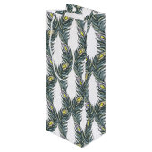 Rustikale schwarze, grüne und weiße Pfauenfedern Geschenktüte Für Weinflaschen (Rückseite Schrägansicht)