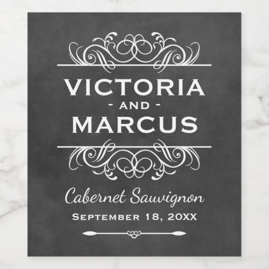 Rustikale schwarze Halbpension Hochzeitsmonogramm  Weinetikett (Einzelnes Label)