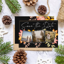 Rustikale Schwarze Herbstlaube Drei-Foto-Hochzeit Save The Date