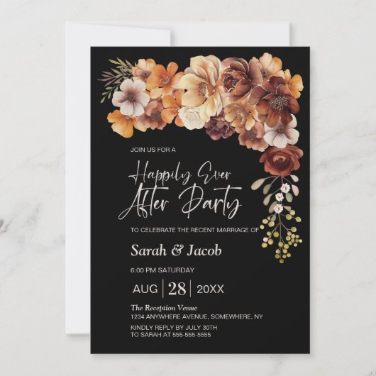 Rustikale Schwarze Hochzeit nach dem Party Einladung (Vorderseite)