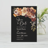 Rustikale Schwarze Hochzeit rettet das Datum Einladung (Stehend Vorderseite)