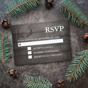 Rustikale Schwarze Holz-Lichterkette Hochzeit RSVP Karte