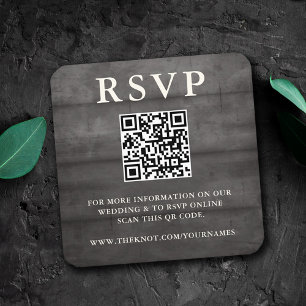 Rustikale schwarze Holz-RSVP-QR-Code-Einschlusskar Begleitkarte