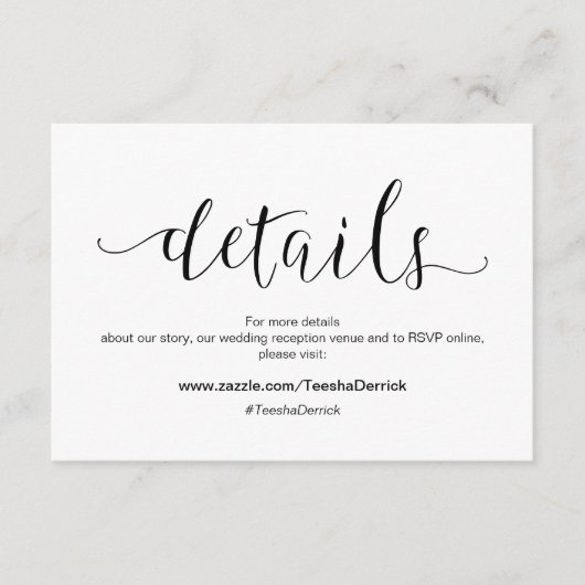 Rustikale schwarze Schrift, Angaben zur Hochzeit, Begleitkarte (Vorderseite)