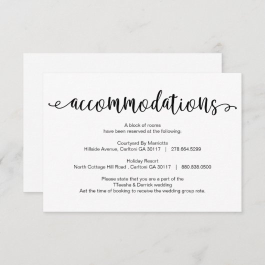 Rustikale schwarze Schrift, Unterkünfte, Hotels Begleitkarte (Vorne/Hinten)