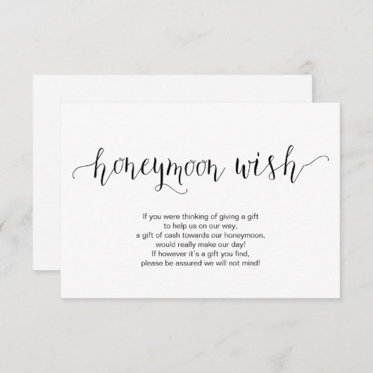 Rustikale schwarze Schrift, Wedding Honeymoon Wish Begleitkarte (Vorne/Hinten)
