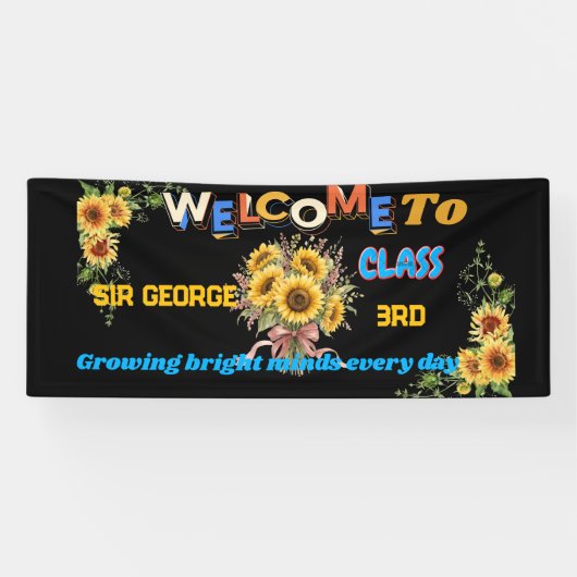 Rustikale schwarze Sonnenblumen-Lehrer-Klassenzimm Banner (Horizontal)