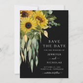 Rustikale schwarze Sonnenblumen Save The Date (Vorderseite)