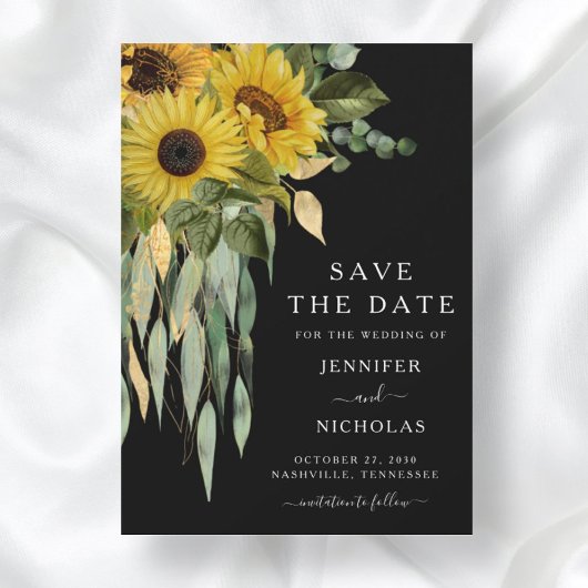 Rustikale schwarze Sonnenblumen Save The Date