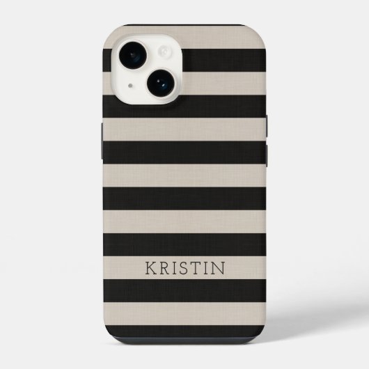 Rustikale schwarze Streifen Mit Monogramm iPhone Hülle (Rückseite)