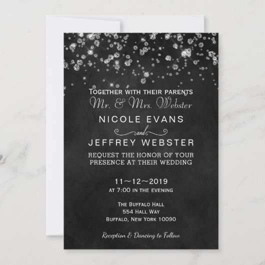 Rustikale schwarze Tafel-Diamant-elegante Hochzeit Einladung (Vorderseite)