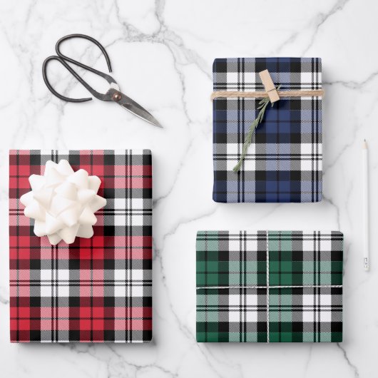 Rustikale Schwarze Uhr Tartan Karierte Weihnachten Geschenkpapier Set (Vorderseite)