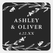 Rustikale Schwarze Wildblume Gastgeschenk Hochzeit Quadratischer Aufkleber (Vorderseite)