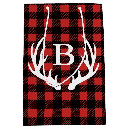 Rustikale schwarzer Büffel-karierte Mittlere Geschenktüte (Vorderseite)