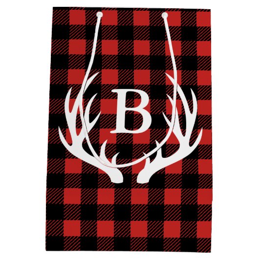 Rustikale schwarzer Büffel-karierte Mittlere Geschenktüte (Rückseite)