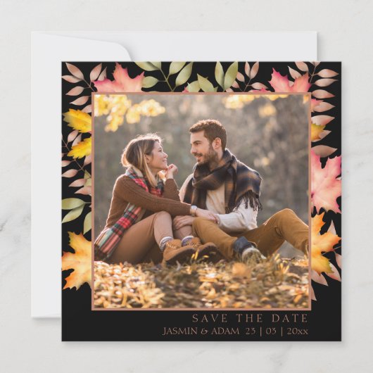 Rustikale Schwarzer Herbst-Herbst-Foto-Hochzeit Save The Date (Vorderseite)