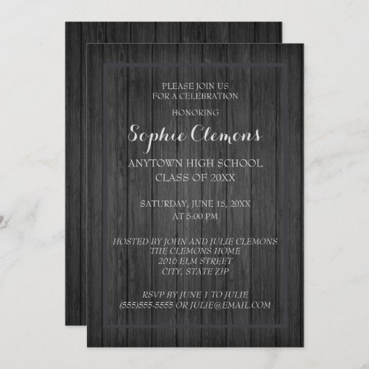 Rustikale Schwarzholz-Graduierungsparty Einladung (Vorne/Hinten)