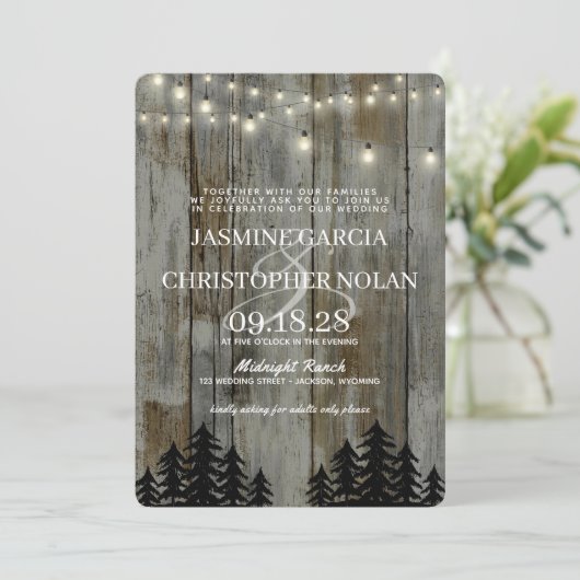 Rustikale Schwarzwald-Hochzeit Einladung (Stehend Vorderseite)