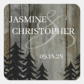 Rustikale Schwarzwald-Hochzeit Quadratischer Aufkleber (Vorderseite)