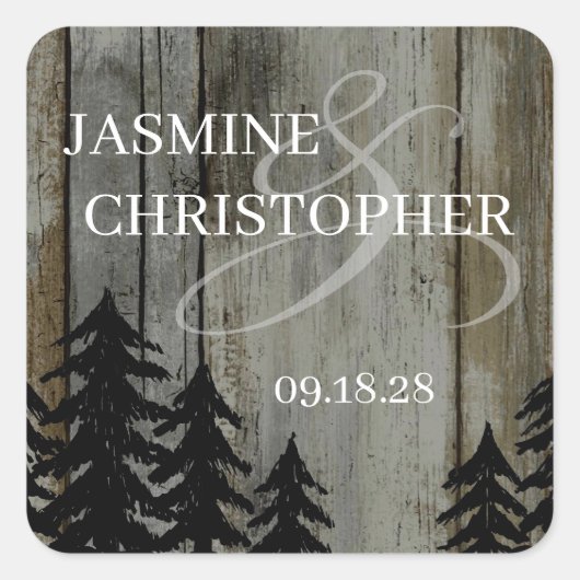 Rustikale Schwarzwald-Hochzeit Quadratischer Aufkleber (Vorderseite)