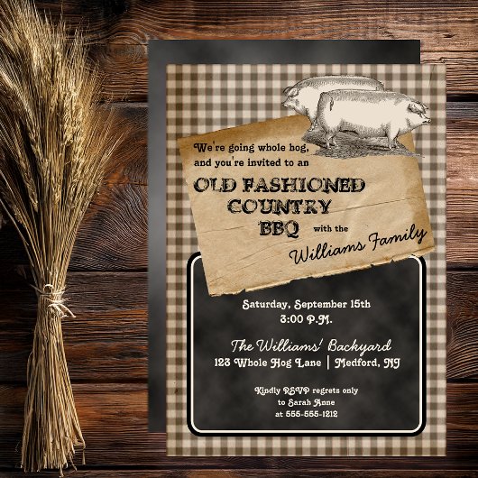 Rustikale Schweine Schweinebückseite Cookout GRILL Einladung