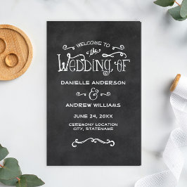 Rustikale Script Black Chalkboard Hochzeitsprogram
