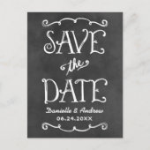 Rustikale Script-Chalkboard-Hochzeit speichern Sie Ankündigungspostkarte (Vorderseite)