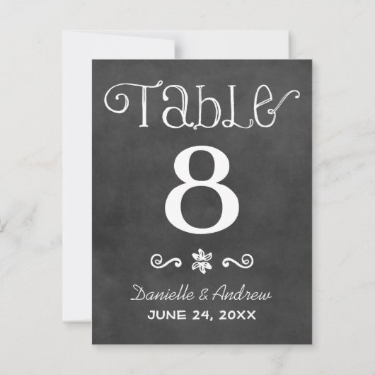 Rustikale Script-Chalkboard-Hochzeit-Tischnummer Einladung (Rückseite)