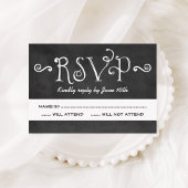 Rustikale Script Chalkboard Wedding Black RSVP Karte