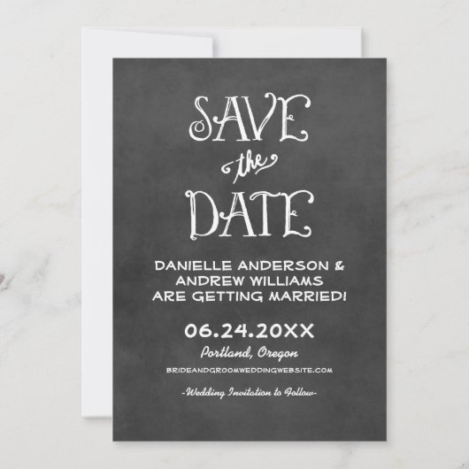 Rustikale Script Chalkboard Wedding Black Save The Date (Rückseite)
