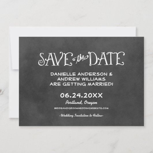 Rustikale Script Chalkboard Wedding Black Save The Date (Rückseite)