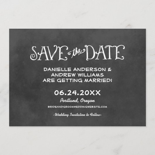 Rustikale Script Chalkboard Wedding Black Save The Date (Rückseite)