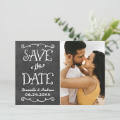 Rustikale Script Chalkboard Wedding Black Save The Date (Stehend Vorderseite)