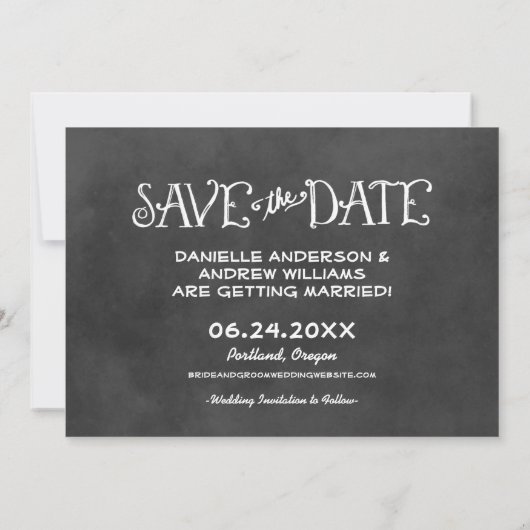 Rustikale Script Chalkboard Wedding Black Save The Date (Rückseite)