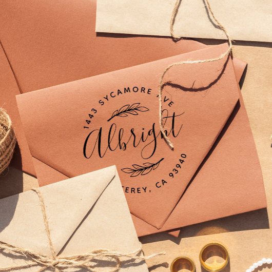 Rustikale Script-Familienname Wreath-Rücksendeadre Permastempel