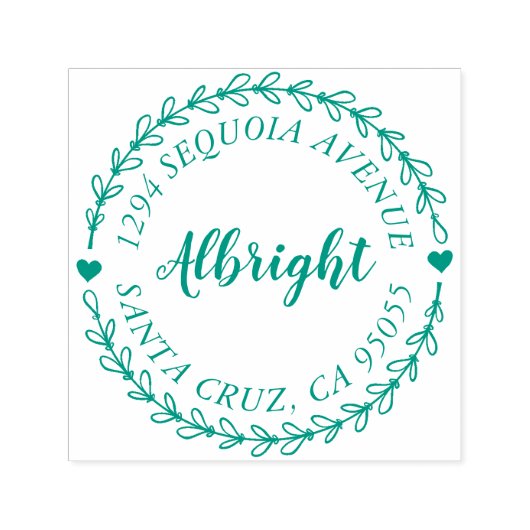 Rustikale Script & Hand Drawn Wreath-Rücksendeadre Permastempel (Design)