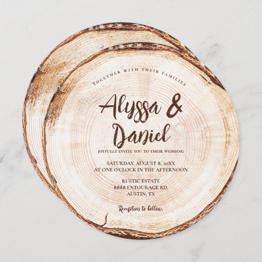 Rustikale Script Hochzeit Holz geschnitten individ Einladung (Vorne/Hinten)