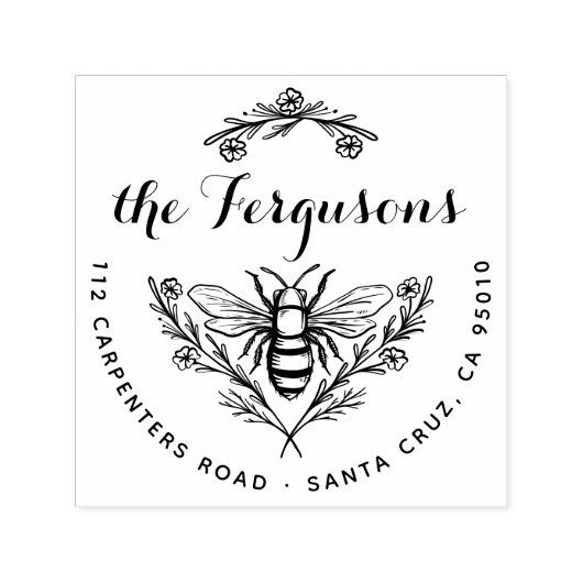 Rustikale Script Honey Bee Round-Rücksendeadresse Permastempel (Design)