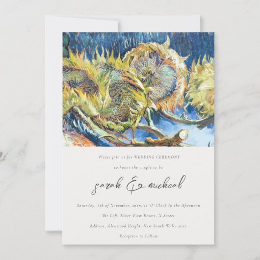 Rustikale Script Minimal Gelbe Sonnenblume Hochzei Einladung (Vorderseite)