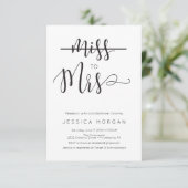 Rustikale Script Miss zu Mrs. Brautparty Einladung (Stehend Vorderseite)