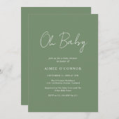 Rustikale Script-Sage Green Simple Modern Baby Dus Einladung (Vorne/Hinten)