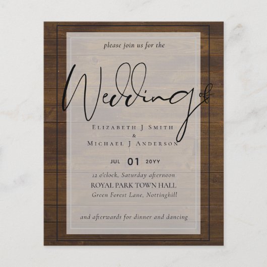 Rustikale Script Typografy Budget Hochzeit (Vorderseite)