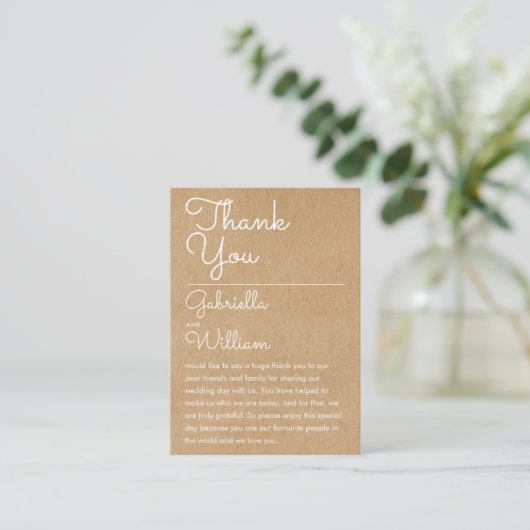 Rustikale Script Wedding Vielen Dank Empfang Card Platzkarte (Stehend Vorderseite)